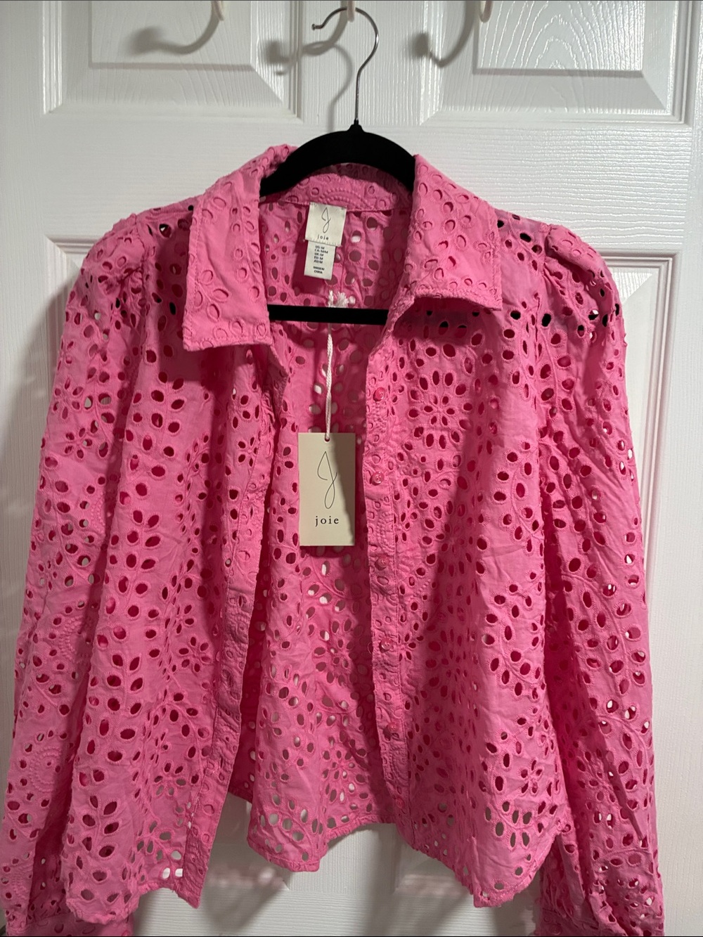 Joie Bright Pink Eyelet Button-Front Shirt Jacket